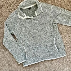 Eddie Bauer Women's Gray Speckled Fleece Snap Neck Pullover Sweatshirt Size M